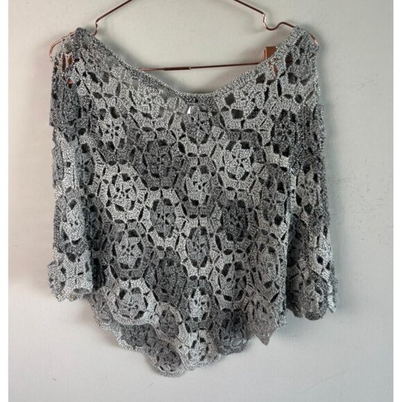Alberto Makali Womens Crochet Knit Poncho Top Gray Boho Cover Up Size S/M - Picture 5 of 7